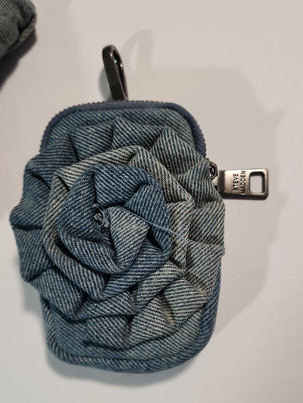 Steve Madden Denim Blue Shoulder Bag with Floral Coin Pouch